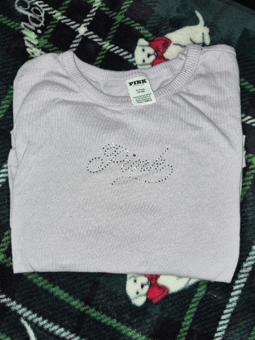 PINK Victoria's Secret Light Lavender Short Sleeve Tee with Rhinestone Logo